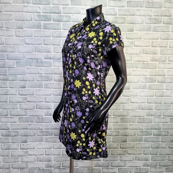 Vintage 90s does 60s Born in America M Floral Shift Mini Dress Zip Front Collar - Picture 6 of 9